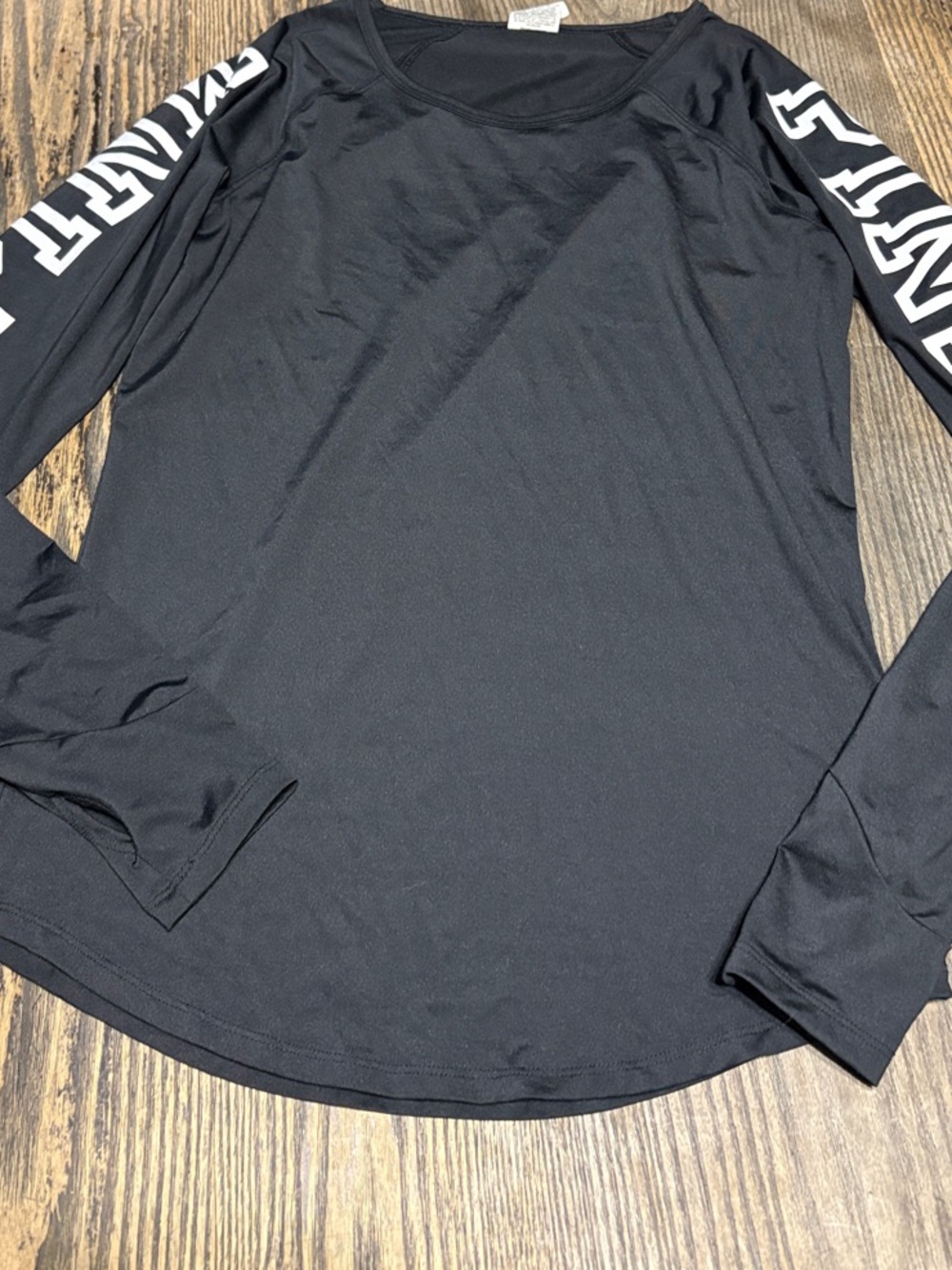 PINK Victoria's Secret Black Long Sleeve Tee with White Sleeve Logo
